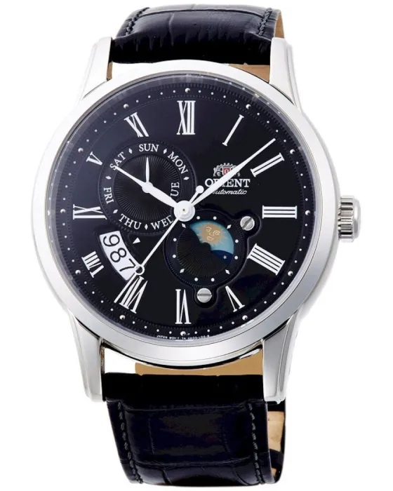 Ανδρικό ρολόι Orient Sun & Moon Automatic RA-AK0010B30B, Μαύρο καντράν, Λουρί από Δερμάτινο