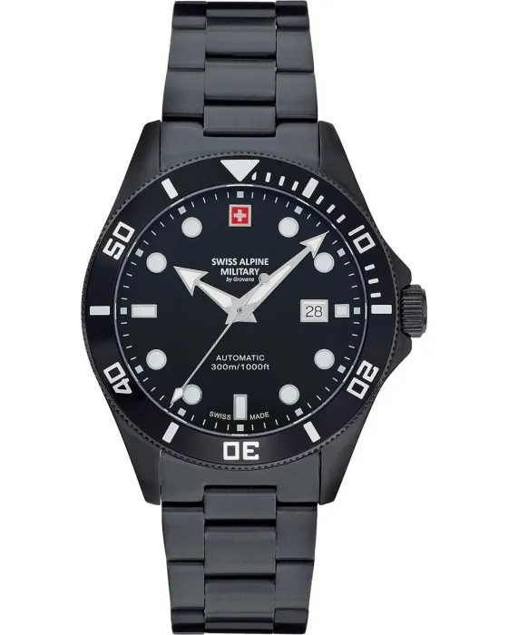 Male watch Swiss Alpine Military by Grovana Deep Sea Diver SAM7095.2177, Black dial, Bracelet in Stainless Steel