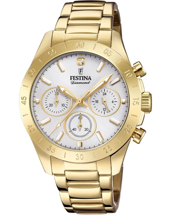 Γυναικείο ρολόι Festina Boyfriend Chronograph F20400 / 1, Λευκό καντράν, Μπρασελέ από Ανοξείδωτο ατσάλι