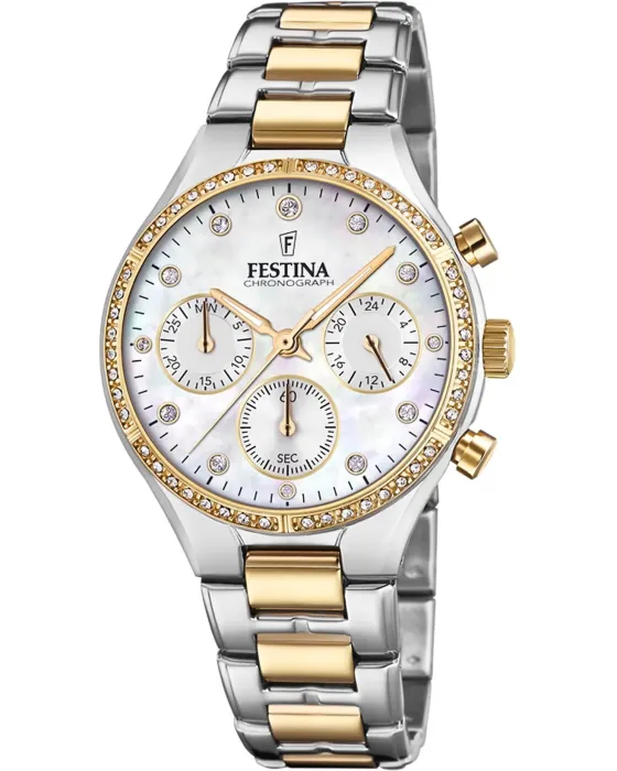 Γυναικείο ρολόι Festina Boyfriend Chronograph F20402 / 1, Φίλντισι καντράν, Μπρασελέ από Ανοξείδωτο ατσάλι