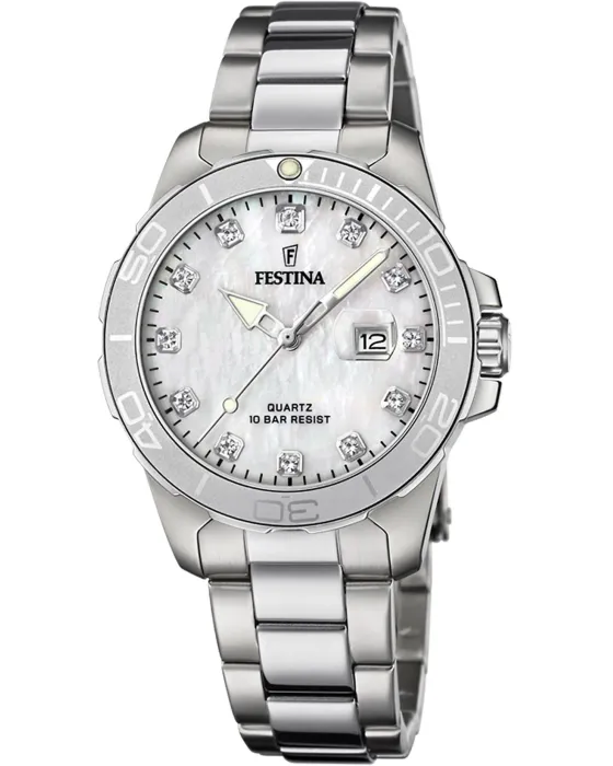 Γυναικείο ρολόι Festina Crystals F20503 / 1, Φίλντισι καντράν, Μπρασελέ από Ανοξείδωτο ατσάλι