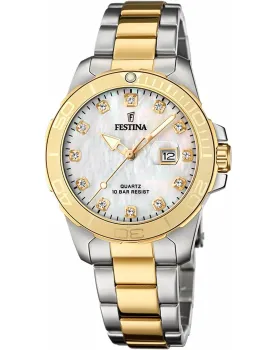 Γυναικείο ρολόι Festina Crystals F20504 / 2, Φίλντισι καντράν, Μπρασελέ από Ανοξείδωτο ατσάλι
