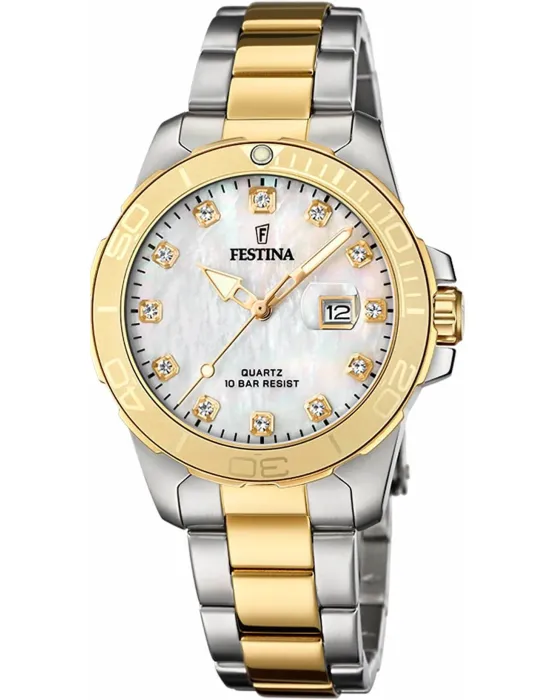 Γυναικείο ρολόι Festina Crystals F20504 / 2, Φίλντισι καντράν, Μπρασελέ από Ανοξείδωτο ατσάλι
