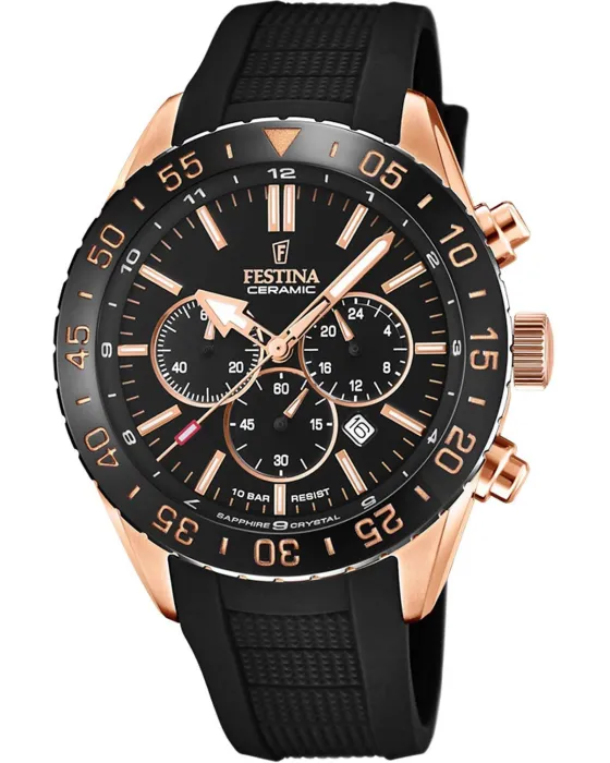 Ανδρικό ρολόι Festina Chronograph F20516/2, Μαύρο καντράν, Λουρί από Καουτσούκ