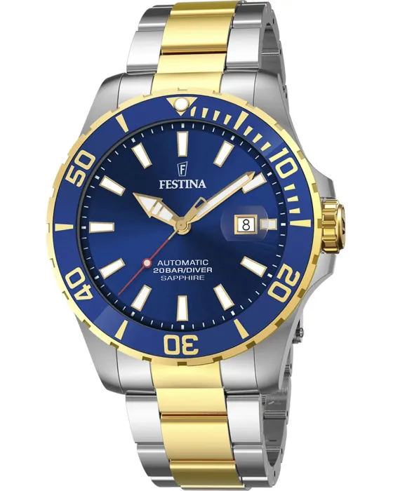 Ανδρικό ρολόι Festina Diver Automatic F20532/1, Μπλε καντράν, Μπρασελέ από Ανοξείδωτο ατσάλι