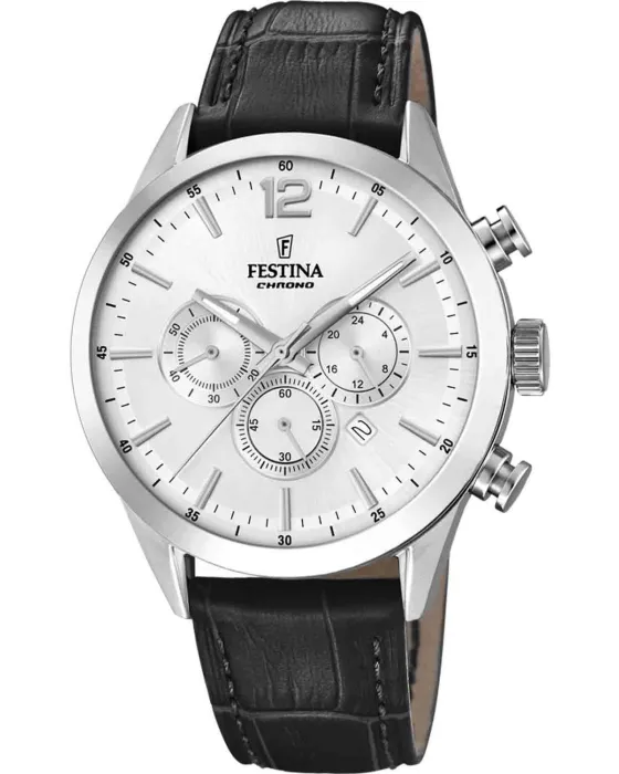 Ανδρικό ρολόι Festina Chronograph F20542/1, Ασημί καντράν, Λουρί από Δερμάτινο