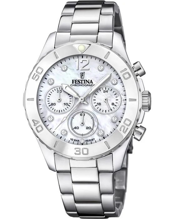 Γυναικείο ρολόι Festina Boyfriend Chronograph F20603 / 1, Ασημί καντράν, Μπρασελέ από Ανοξείδωτο ατσάλι