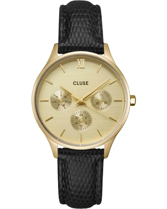 Γυναικείο ρολόι Cluse Minuit CW10705, Χρυσό καντράν, Λουρί από Δερμάτινο