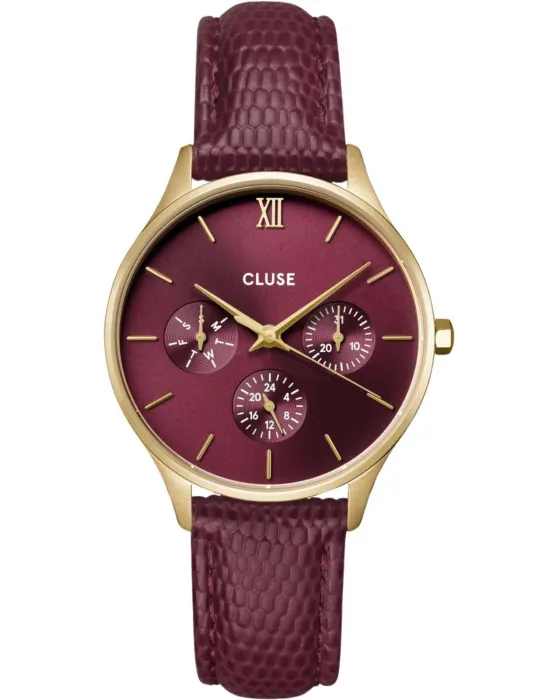 Γυναικείο ρολόι Cluse Minuit CW10706, Μπορντό καντράν, Λουρί από Δερμάτινο