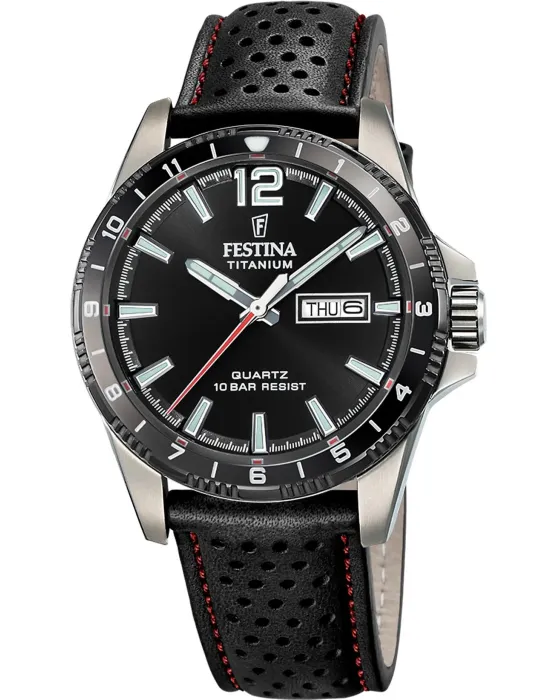 Male watch Festina Titanium F20699/4, Black dial, Strap in Leather