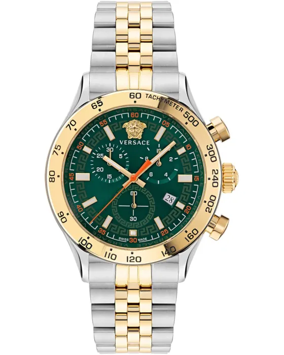 Ανδρικό ρολόι Versace Hellenyium Chronograph VE2U00522, Πράσινο καντράν, Μπρασελέ από Ανοξείδωτο ατσάλι