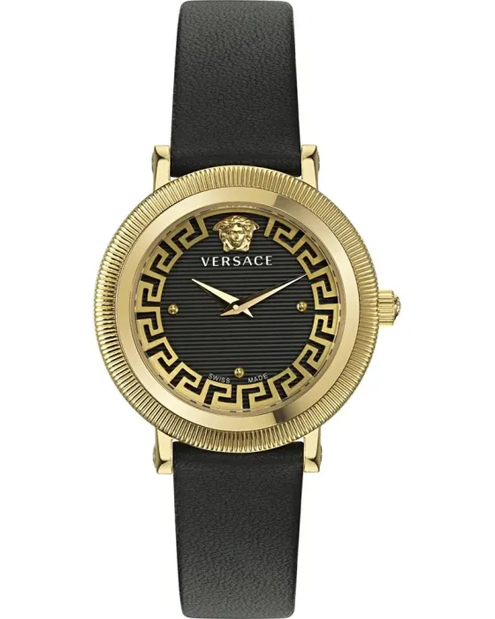 Γυναικείο ρολόι Versace Greca Flourish VE7F00323, Μαύρο καντράν, Λουρί από Δερμάτινο