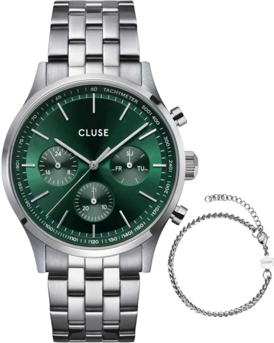 Ανδρικό ρολόι Cluse Antheor Gift Box CG20906, Πράσινο καντράν, Μπρασελέ από Ανοξείδωτο ατσάλι