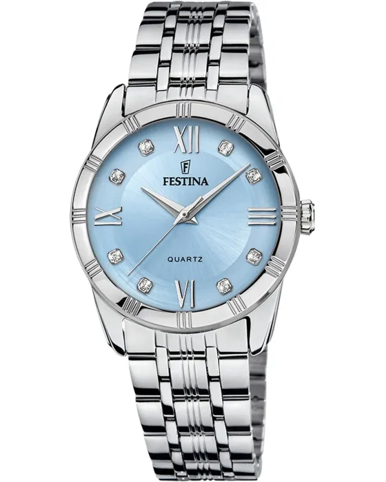 Γυναικείο ρολόι Festina Crystals F16940 / E, Μπλε καντράν, Μπρασελέ από Ανοξείδωτο ατσάλι