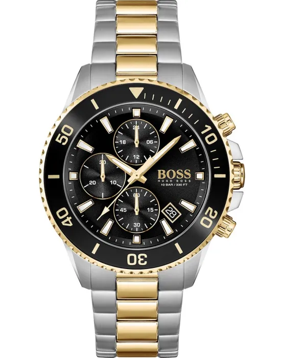 Ανδρικό ρολόι Hugo Boss Admiral Chronograph 1513908, Μαύρο καντράν, Μπρασελέ από Ανοξείδωτο ατσάλι