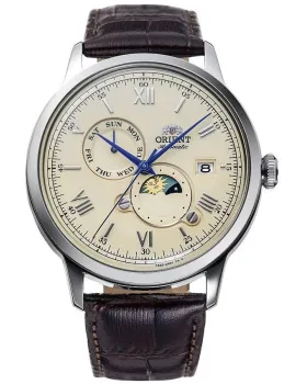 Ανδρικό ρολόι Orient Bambino Automatic Sun & Moon RA-AK0803Y30B, Μπεζ καντράν, Λουρί από Δερμάτινο