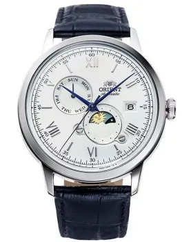 Ανδρικό ρολόι Orient Bambino Automatic Sun & Moon RA-AK0802S30B, Ασημί καντράν, Λουρί από Δερμάτινο