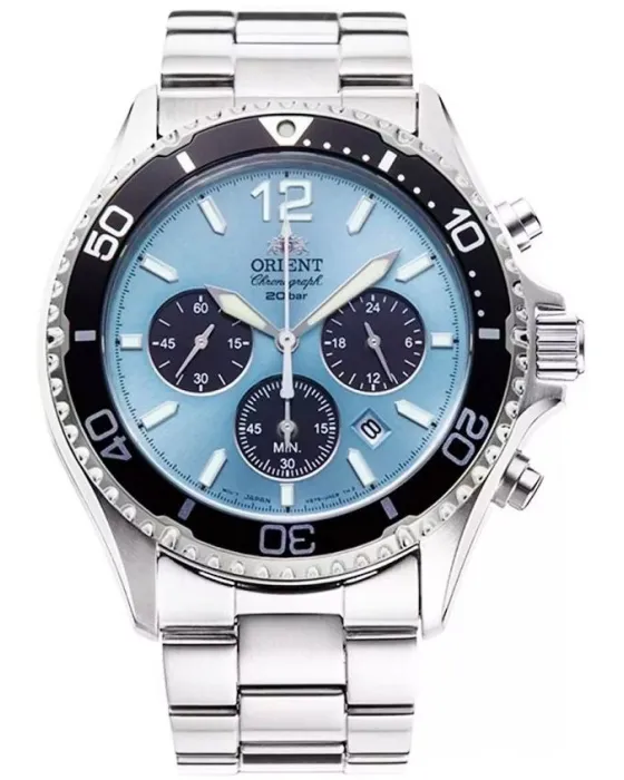 Ανδρικό ρολόι Orient Mako Solar Chronograph RA-TX0206L10B, Γαλάζιο καντράν, Μπρασελέ από Ανοξείδωτο ατσάλι