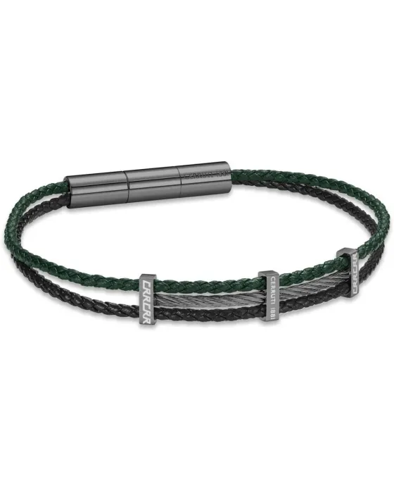 Cerruti Vittorio Bracelet CIAGB0011702, Leather / Stainless steel, Black / Green