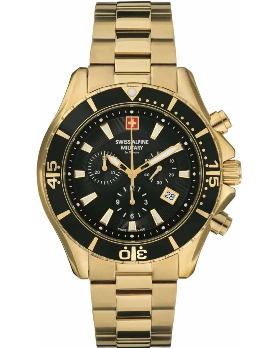 Ανδρικό ρολόι Swiss Alpine Military by Grovana Nautilus Chronograph SAM7040.9117, Μαύρο καντράν, Μπρασελέ από Ανοξείδωτο ατσάλι