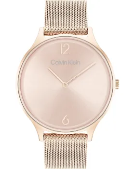 Γυναικείο ρολόι Calvin Klein Timeless 25200002, Ροζ Χρυσό καντράν, Μπρασελέ από Δερμάτινο