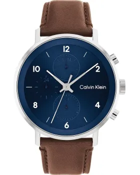 Ανδρικό ρολόι Calvin Klein Chronograph 25200112, Μπλε καντράν, Λουρί από Δερμάτινο