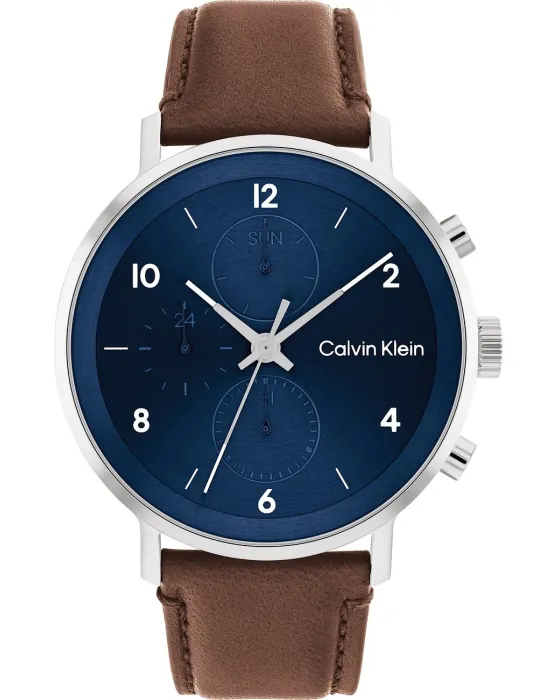 Ανδρικό ρολόι Calvin Klein Chronograph 25200112, Μπλε καντράν, Λουρί από Δερμάτινο