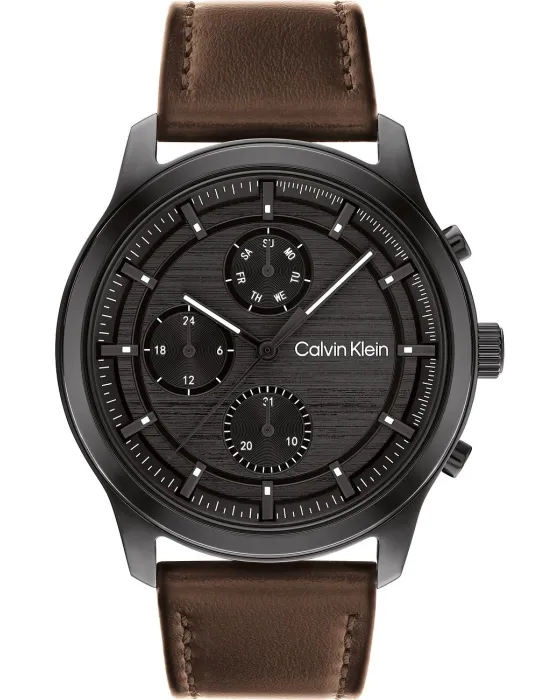 Ανδρικό ρολόι Calvin Klein Ambition 25200212, Μαύρο καντράν, Λουρί από Δερμάτινο