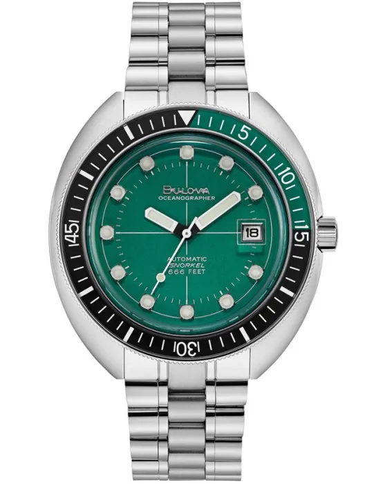 Ανδρικό ρολόι Bulova Oceanographer Automatic 96B322, Πράσινο καντράν, Μπρασελέ από Ανοξείδωτο ατσάλι