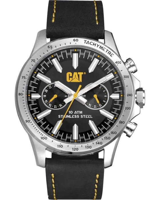Ανδρικό ρολόι Caterpillar Boston Multi Dual Time AD14934131, Μαύρο καντράν, Λουρί από Δερμάτινο