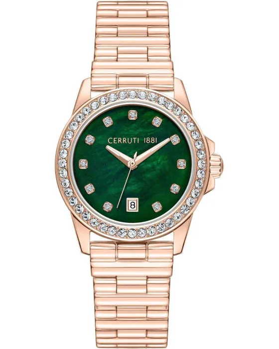 Female watch Cerruti Turchino Crystals CIWLH0051903, Green / Mother Of Pearl dial, Bracelet in Stainless Steel