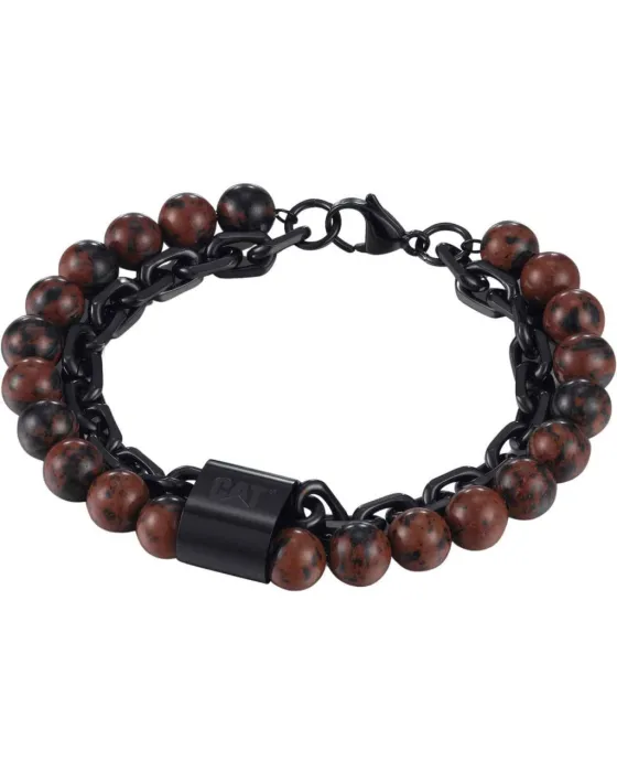 Bracelets Βραχιόλι Caterpillar Beads J013B08114, Stainless steel, Black