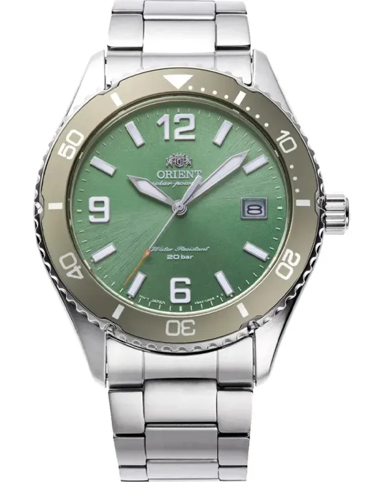 Ανδρικό ρολόι Orient Sports Solar Diver RA-WJ0001E10B, Πράσινο καντράν, Μπρασελέ από Ανοξείδωτο ατσάλι