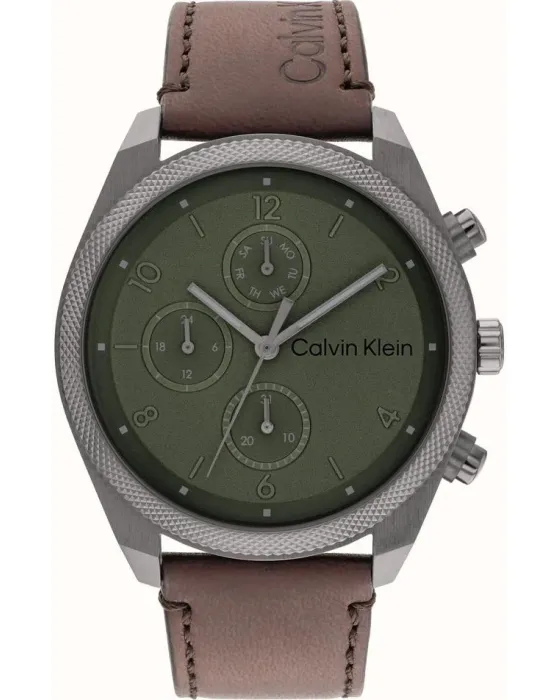Ανδρικό ρολόι Calvin Klein Impact 25200363, Πράσινο καντράν, Λουρί από Δερμάτινο