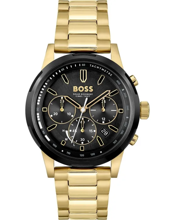 Ανδρικό ρολόι Hugo Boss Solgrade Solar Chronograph 1514033, Μαύρο καντράν, Μπρασελέ από Ανοξείδωτο ατσάλι