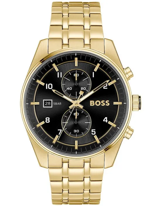 Ανδρικό ρολόι Hugo Boss Skytraveller Chronograph 1514152, Μαύρο καντράν, Μπρασελέ από Ανοξείδωτο ατσάλι