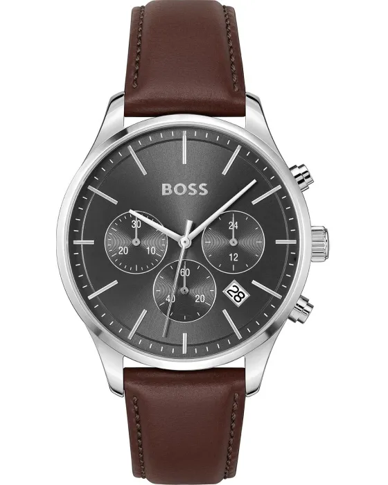 Ανδρικό ρολόι Hugo Boss Avery Chronograph 1514155, Ανθρακί καντράν, Λουρί από Δερμάτινο