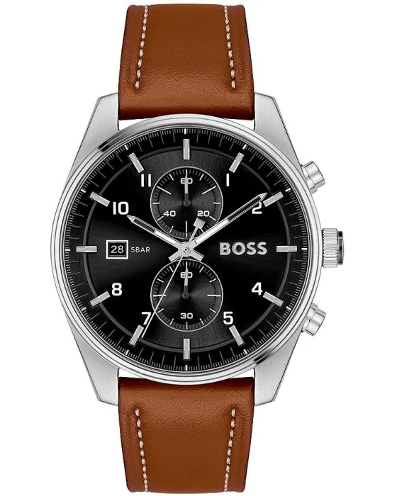Ανδρικό ρολόι Hugo Boss Skytraveller Chronograph 1514161, Μαύρο καντράν, Λουρί από Δερμάτινο