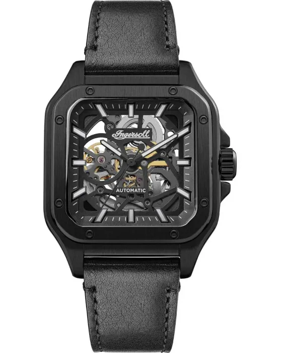 Men's watch Ingersoll Ollie Automatic I14504, Black dial, Strap in Leather