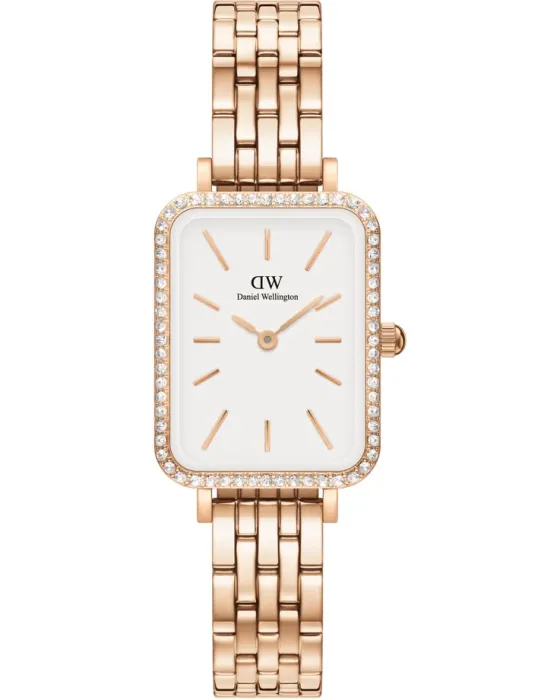 Female watch Daniel Wellington Quadro Lumine Bezel Melrose DW00100672, White dial, Bracelet in Stainless Steel