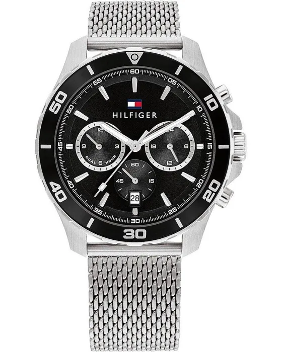 Ανδρικό ρολόι Tommy Hilfiger Jordan 1792092, Μαύρο καντράν, Μπρασελέ από Ανοξείδωτο ατσάλι