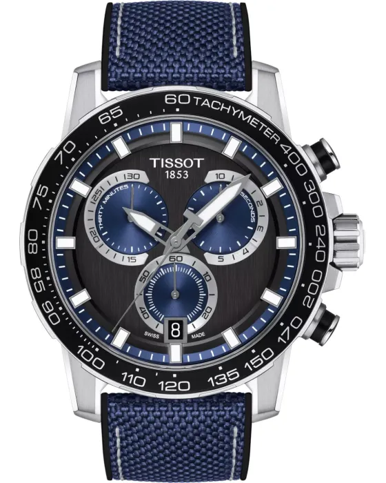 Ανδρικό ρολόι Tissot Supersport Chronograph T1256171705103, Μαύρο καντράν, Λουρί από Υφασμάτινο