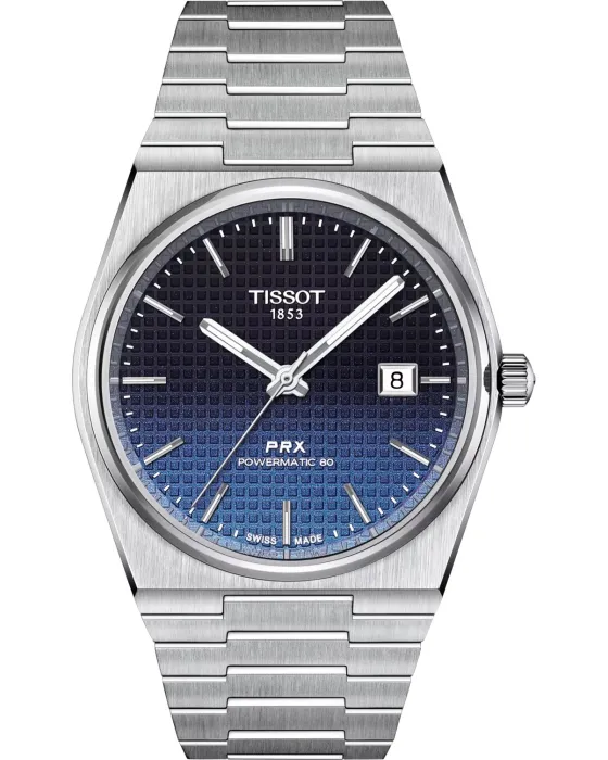 Ανδρικό ρολόι Tissot T-Classic PRX Powermatic 80 Automatic T1374071105101, Μπλε καντράν, Μπρασελέ από Ανοξείδωτο ατσάλι