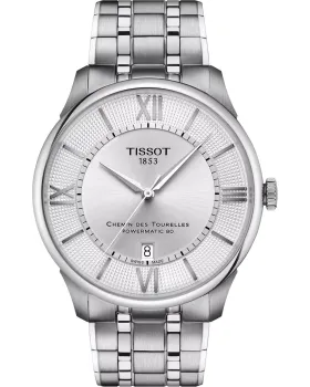 Male watch Tissot T-Classic Chemin Des Tourelles Powermatic 80 T1394071103800, Silver dial, Bracelet in Stainless Steel