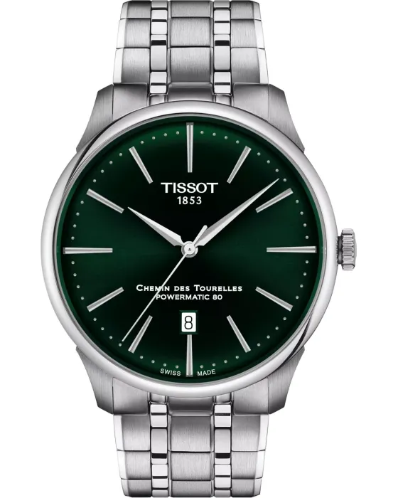 Male watch Tissot T-Classic Chemin Des Tourelles Automatic T1394071109100, Green dial, Bracelet in Stainless Steel