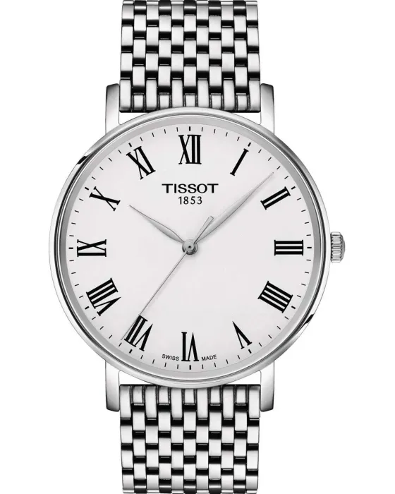 Ανδρικό ρολόι Tissot T-Classic Everytime T1434101103300, Λευκό καντράν, Μπρασελέ από Ανοξείδωτο ατσάλι