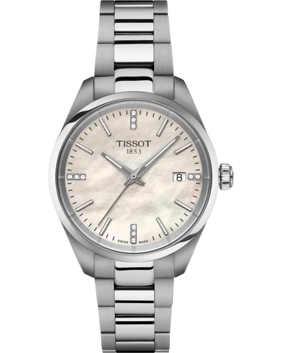 Γυναικείο ρολόι Tissot T-Classic PR100 Diamonds T1502101111600, Λευκό / Φίλντισι καντράν, Μπρασελέ από Ανοξείδωτο ατσάλι