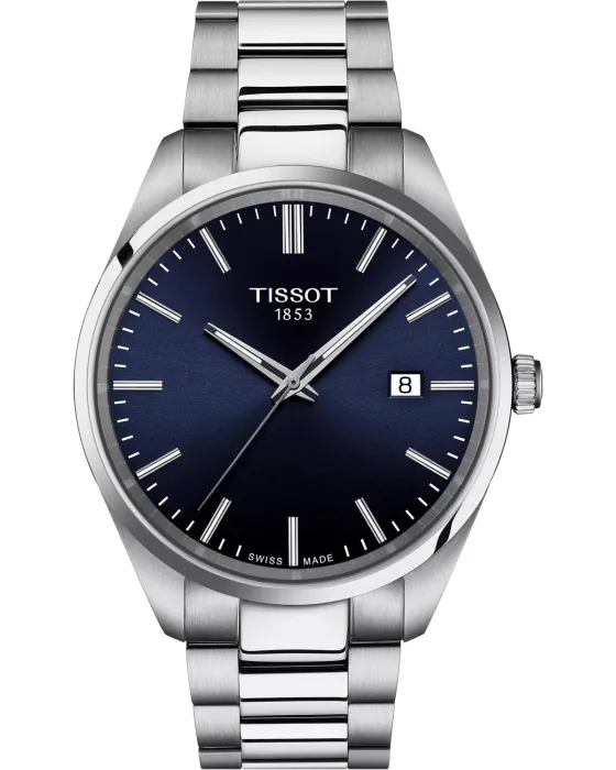 Ανδρικό ρολόι Tissot T-Classic PR100 T1504101104100, Μπλε καντράν, Μπρασελέ από Ανοξείδωτο ατσάλι