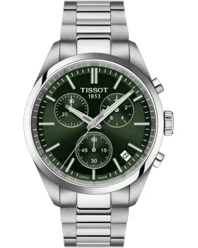 Ανδρικό ρολόι Tissot T-Classic PR100 Chronograph T1504171109100, Πράσινο καντράν, Μπρασελέ από Ανοξείδωτο ατσάλι