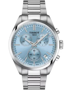 Male watch Tissot T-Classic PR100 Chronograph T1504171135100, Light blue dial, Bracelet in Stainless Steel